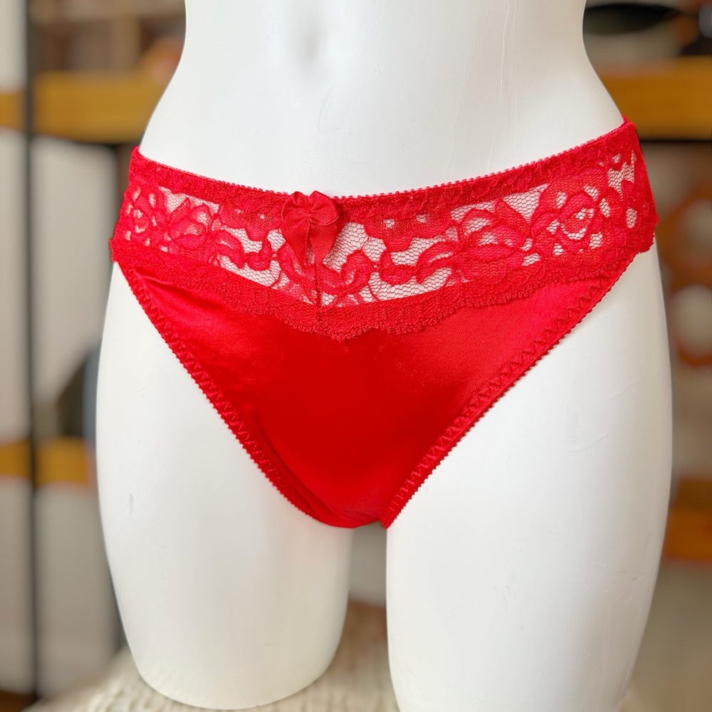 Vintage Delicates size small red glossy lace panel panties
